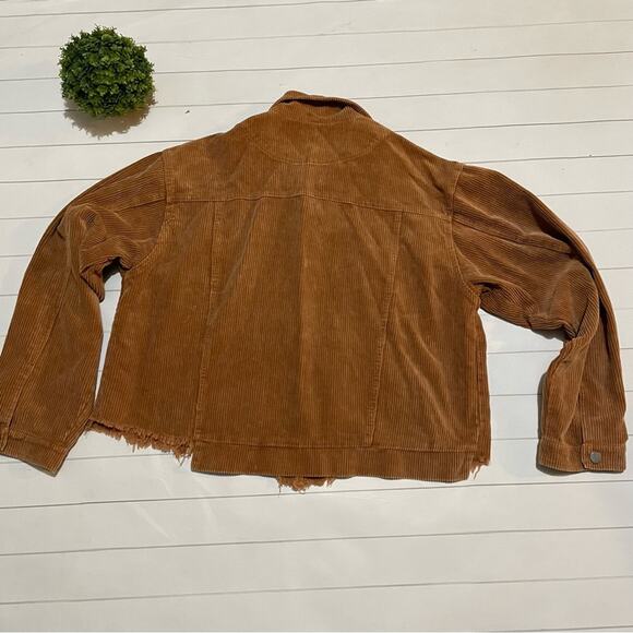 Peach Love Brown Tan Corduroy Chewed Raw Hem Jacket Women’s Size Medium - Picture 7 of 9